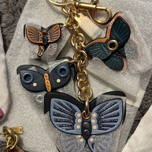 NWT COACH BLUE LEATHER Denim color MULTI BUTTERFLY KEYCHAIN BAG Charm